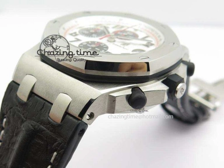 HighQuality Royal Oak Offshore JF Ultimate Edition Silver Themes On Black Leather Strap A7750 V 5071
