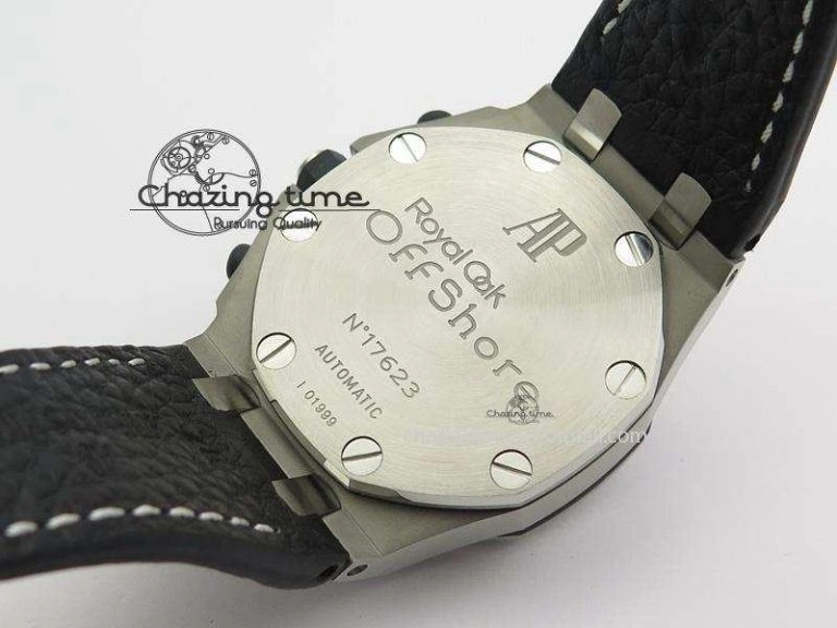 HighQuality Royal Oak Offshore JF Ultimate Edition Silver Themes On Black Leather Strap A7750 V 5071