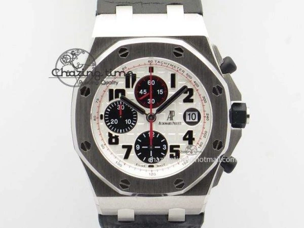 HighQuality Royal Oak Offshore JF Ultimate Edition Silver Themes On Black Leather Strap A7750 V 5071