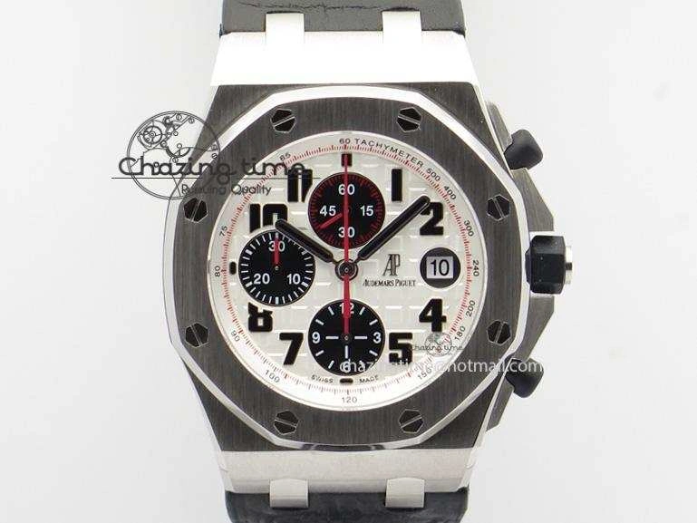 HighQuality Royal Oak Offshore JF Ultimate Edition Silver Themes On Black Leather Strap A7750 V 5071