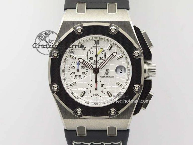 Breathable Royal Oak Offshore Juan Pablo Montoya JF Best Edition White Dial On Black Leather Strap A 5092