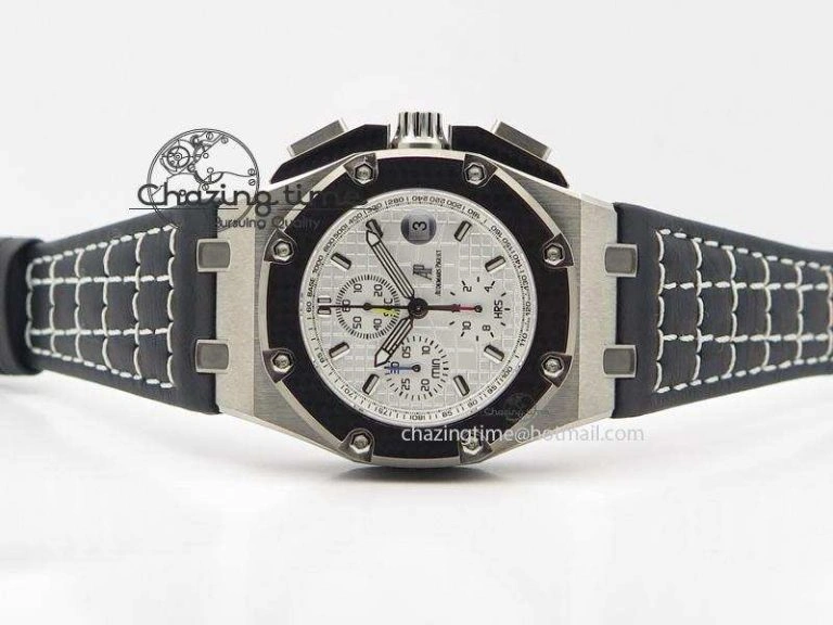 Breathable Royal Oak Offshore Juan Pablo Montoya JF Best Edition White Dial On Black Leather Strap A 5092