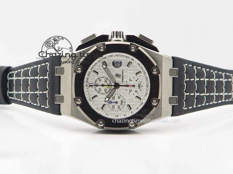 Breathable Royal Oak Offshore Juan Pablo Montoya JF Best Edition White Dial On Black Leather Strap A 5092