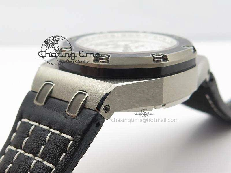 Breathable Royal Oak Offshore Juan Pablo Montoya JF Best Edition White Dial On Black Leather Strap A 5092