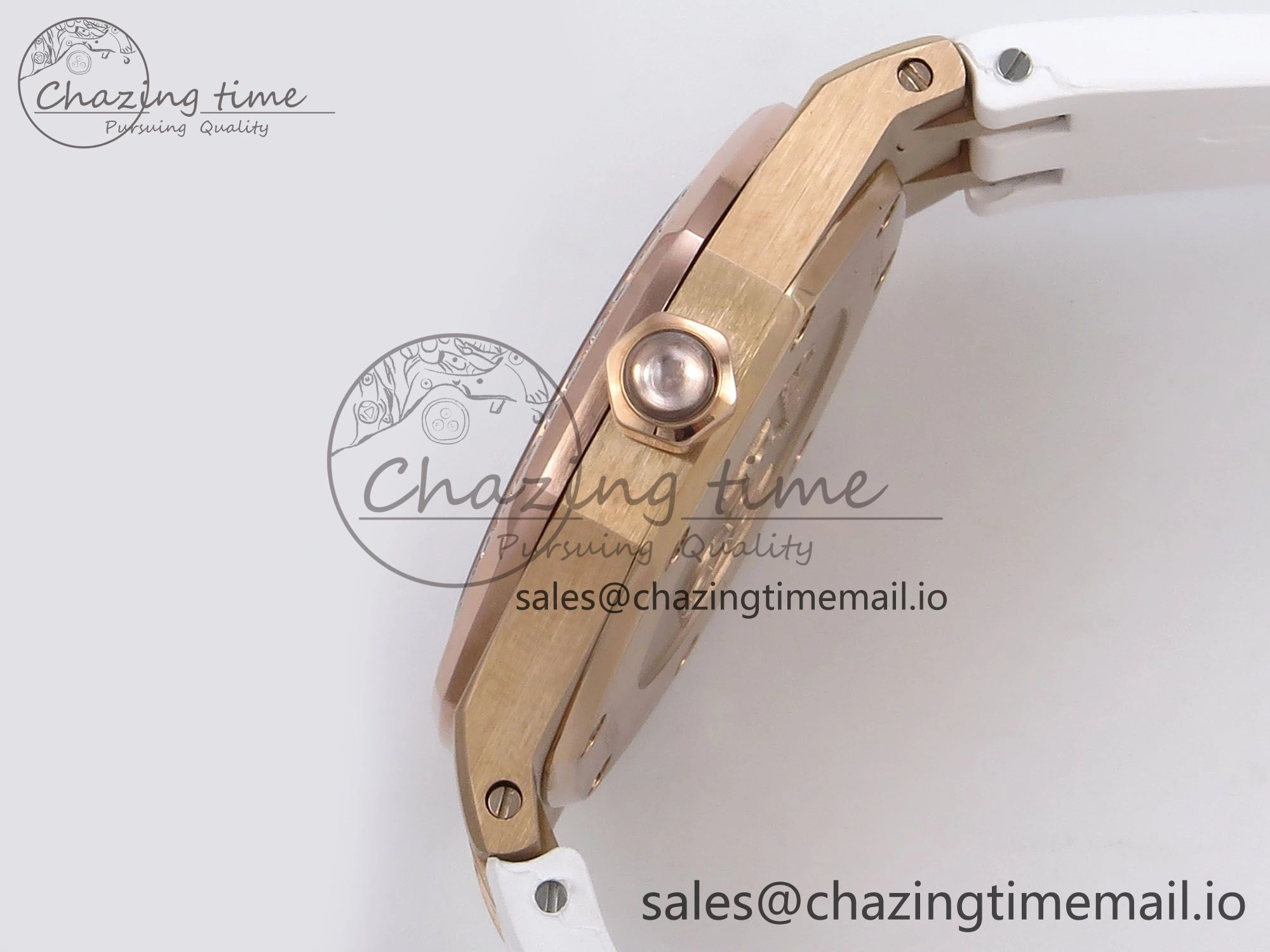 Royal Oak Offshore Ladies 33mm RG DRF Best Edition White Dial Diamonds Bezel on White Rubber Strap ETA Quartz Durable 4399