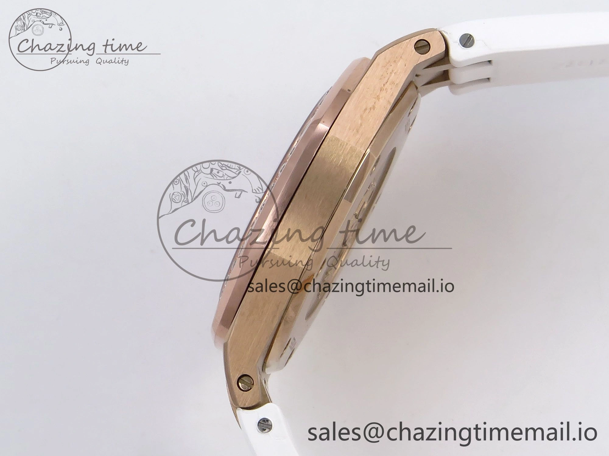 Royal Oak Offshore Ladies 33mm RG DRF Best Edition White Dial Diamonds Bezel on White Rubber Strap ETA Quartz Durable 4399