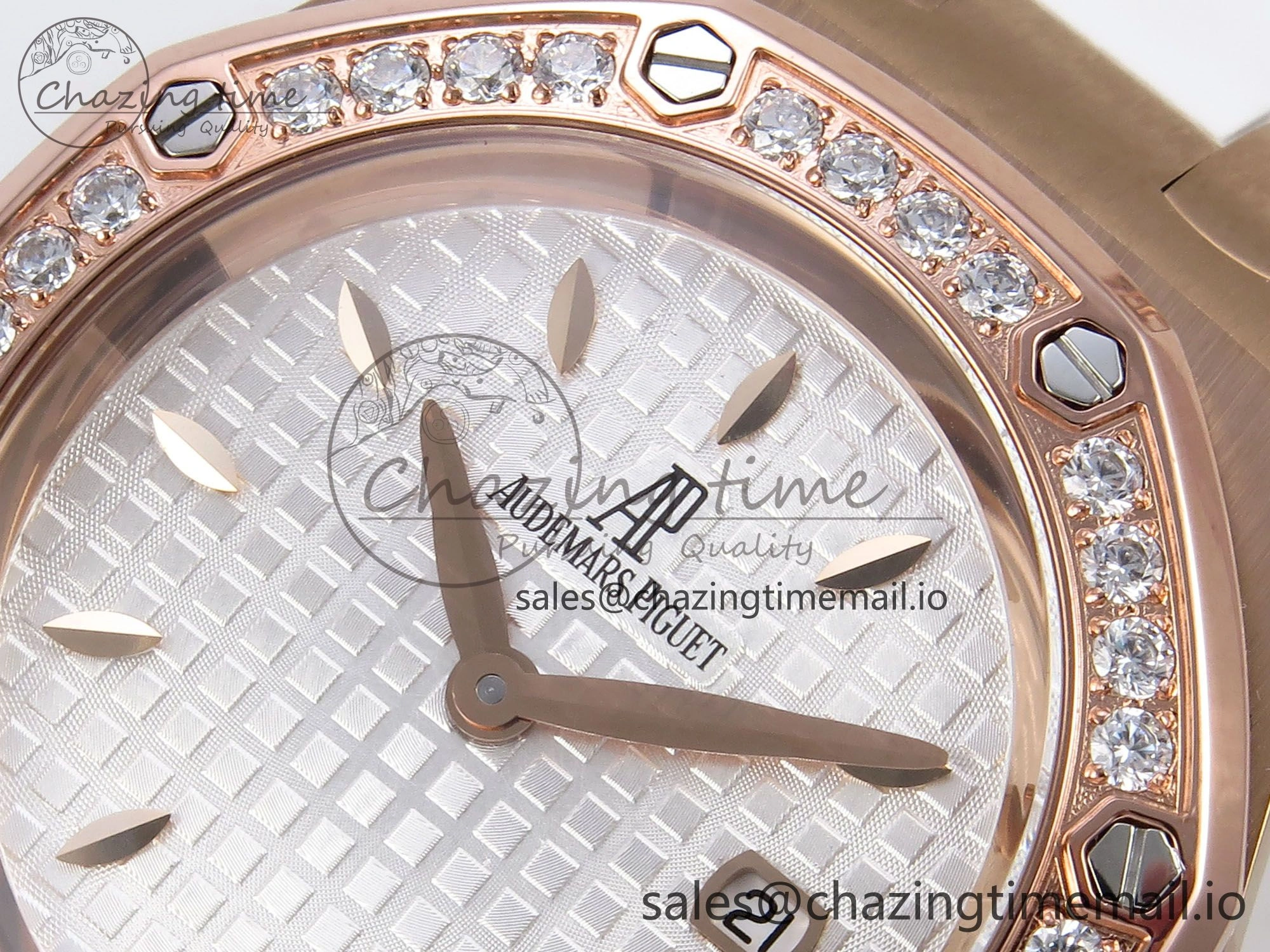 Royal Oak Offshore Ladies 33mm RG DRF Best Edition White Dial Diamonds Bezel on White Rubber Strap ETA Quartz Durable 4399
