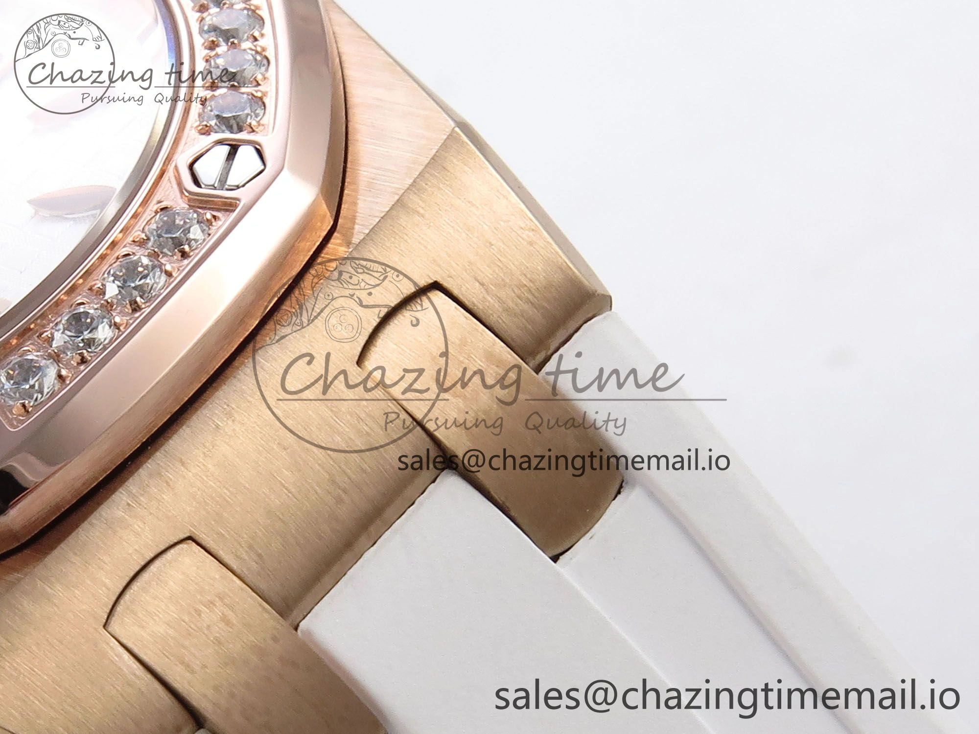 Royal Oak Offshore Ladies 33mm RG DRF Best Edition White Dial Diamonds Bezel on White Rubber Strap ETA Quartz Durable 4399