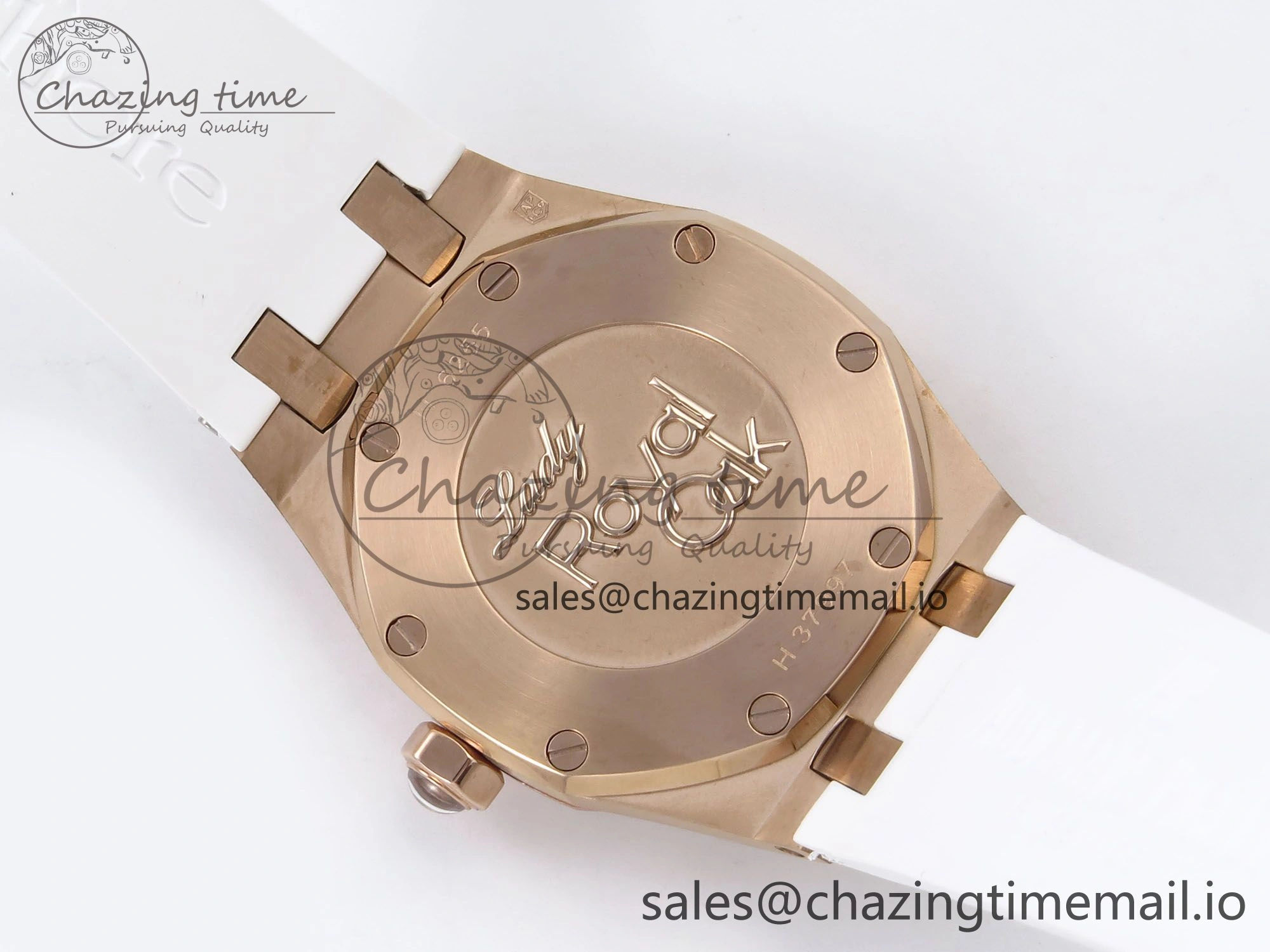 Royal Oak Offshore Ladies 33mm RG DRF Best Edition White Dial Diamonds Bezel on White Rubber Strap ETA Quartz Durable 4399