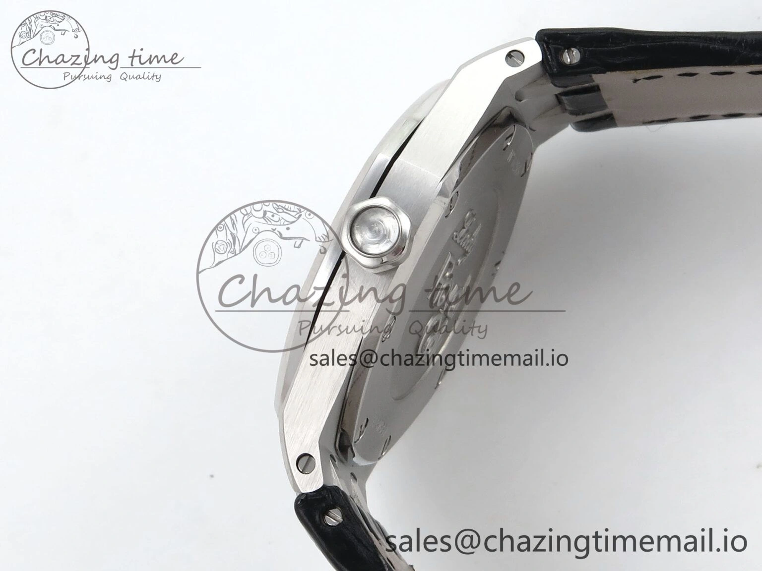 Royal Oak Offshore Ladies 33mm SS DRF Best Edition Black Dial Diamonds Bezel on Black Leather Strap ETA Quartz Affordable 4395