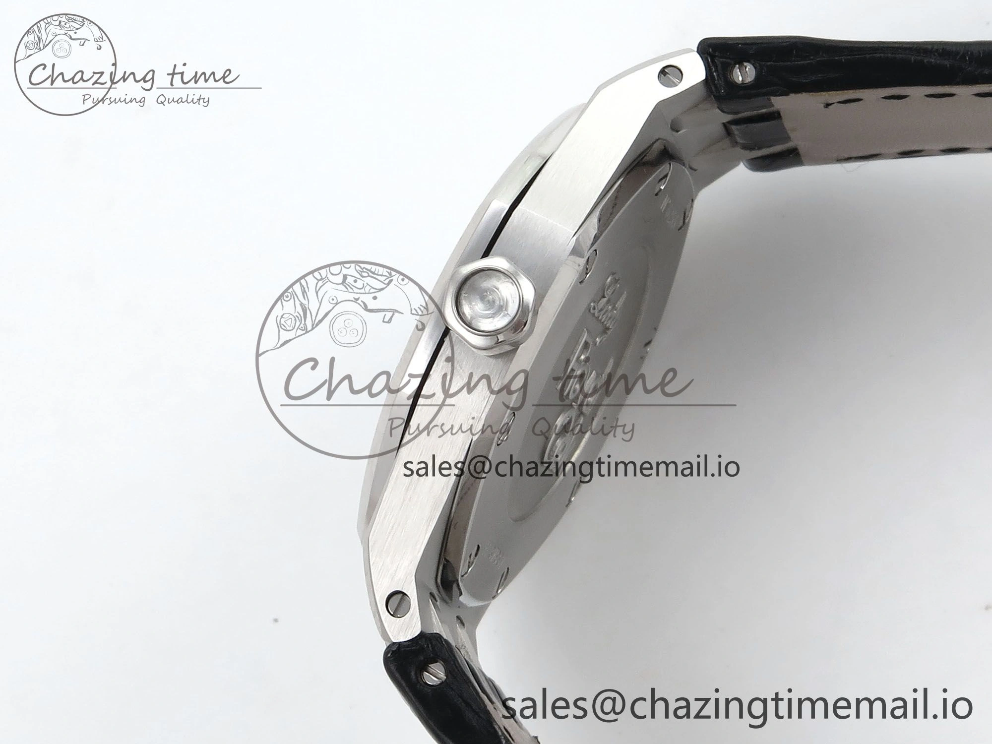 Royal Oak Offshore Ladies 33mm SS DRF Best Edition Black Dial Diamonds Bezel on Black Leather Strap ETA Quartz Affordable 4395