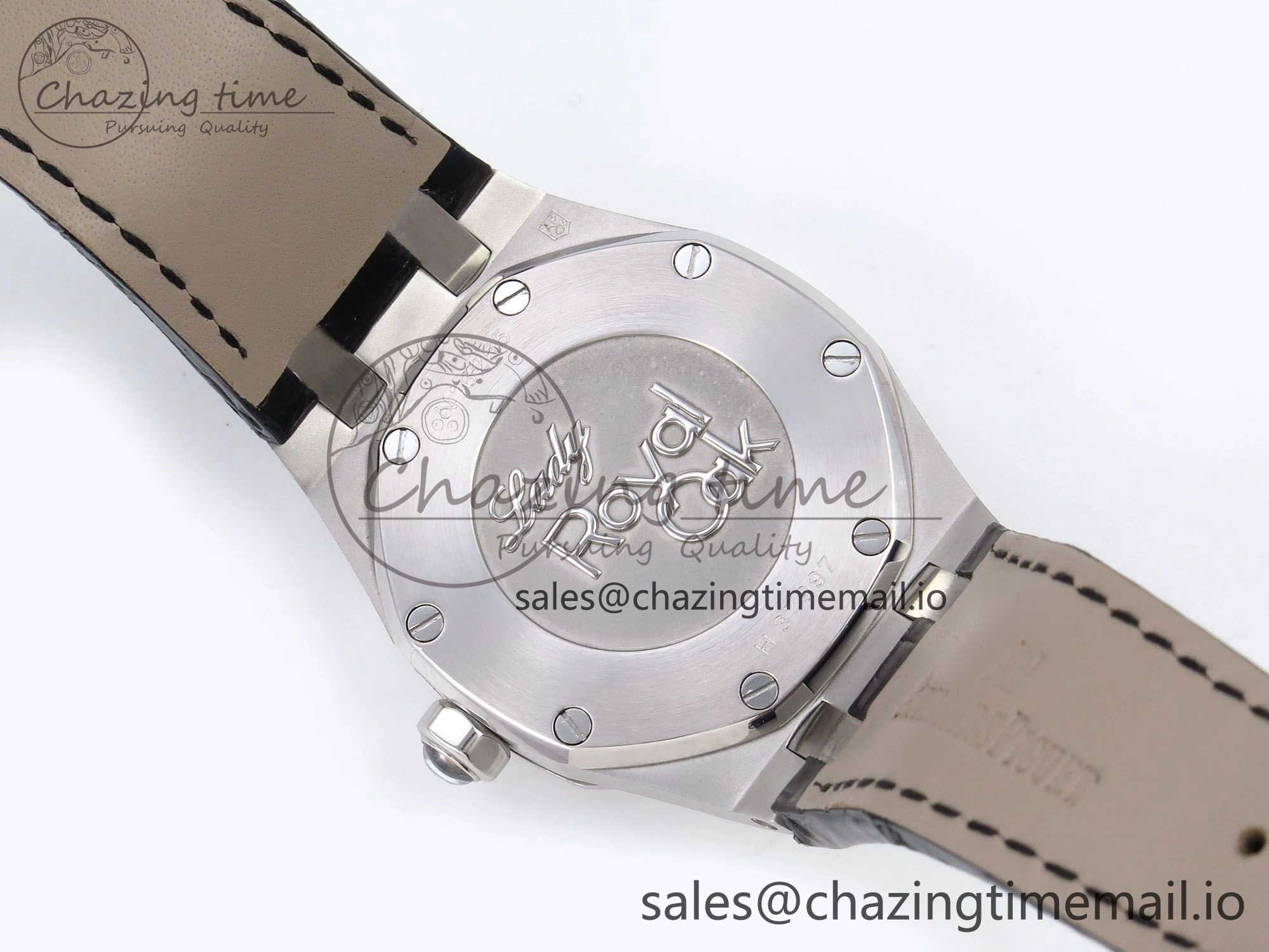 Royal Oak Offshore Ladies 33mm SS DRF Best Edition Black Dial Diamonds Bezel on Black Leather Strap ETA Quartz Affordable 4395