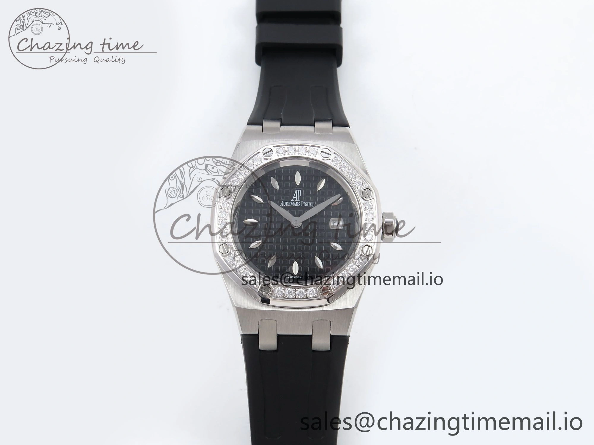 UrbanChic Royal Oak Offshore Ladies 33mm SS DRF Best Edition Black Dial Diamonds Bezel on Black Rubber Strap ETA Quartz 4400