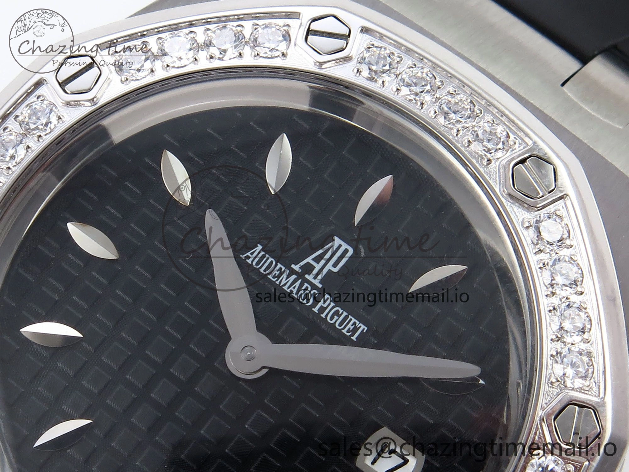 UrbanChic Royal Oak Offshore Ladies 33mm SS DRF Best Edition Black Dial Diamonds Bezel on Black Rubber Strap ETA Quartz 4400