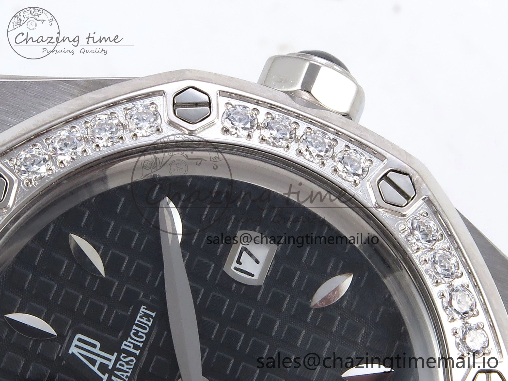 UrbanChic Royal Oak Offshore Ladies 33mm SS DRF Best Edition Black Dial Diamonds Bezel on Black Rubber Strap ETA Quartz 4400