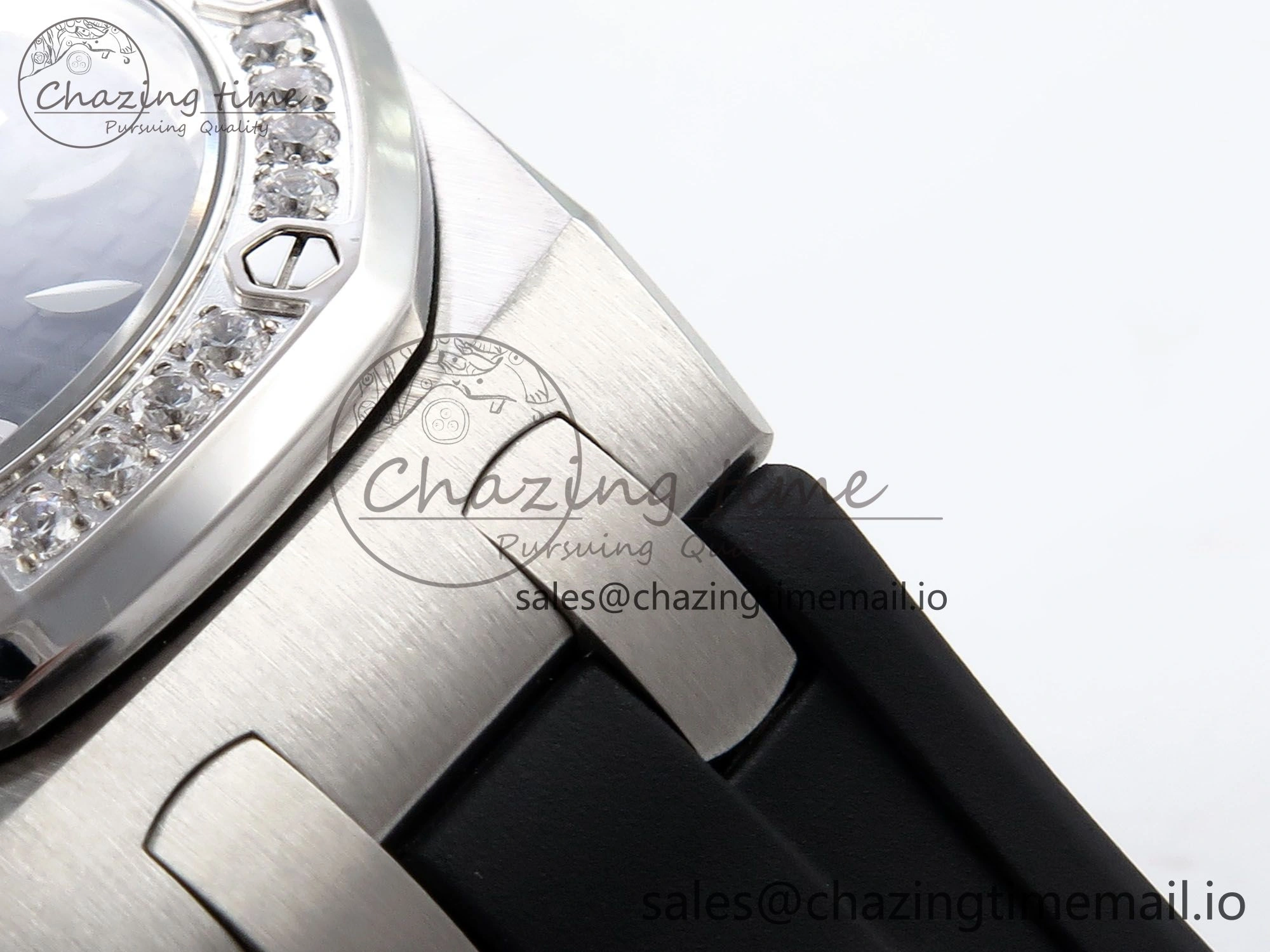 UrbanChic Royal Oak Offshore Ladies 33mm SS DRF Best Edition Black Dial Diamonds Bezel on Black Rubber Strap ETA Quartz 4400