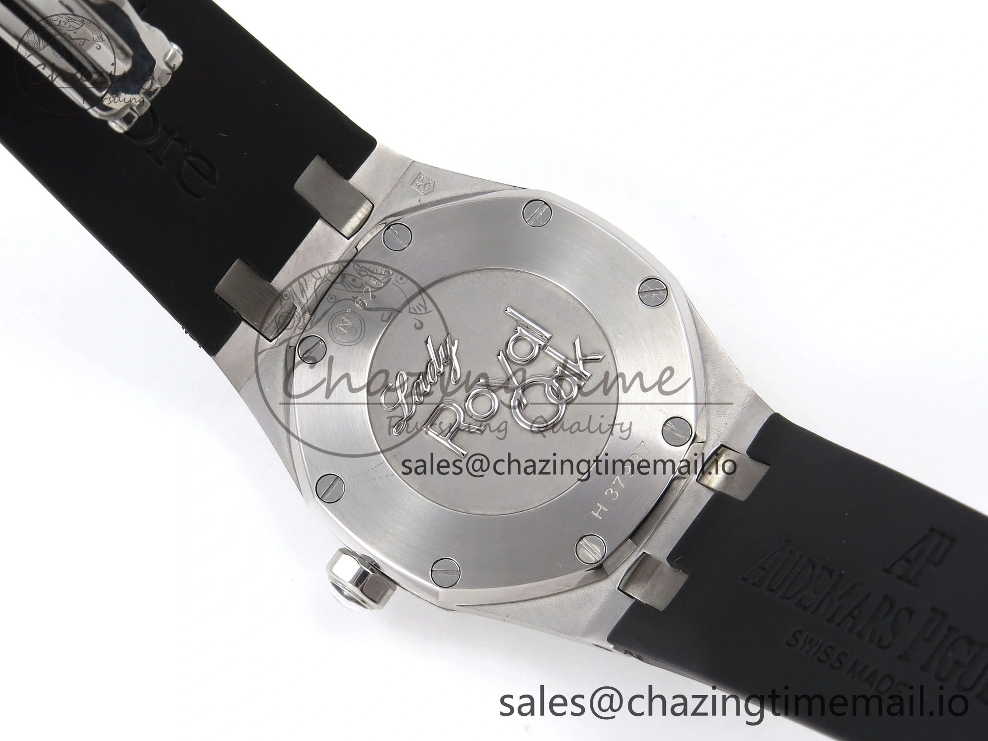 UrbanChic Royal Oak Offshore Ladies 33mm SS DRF Best Edition Black Dial Diamonds Bezel on Black Rubber Strap ETA Quartz 4400