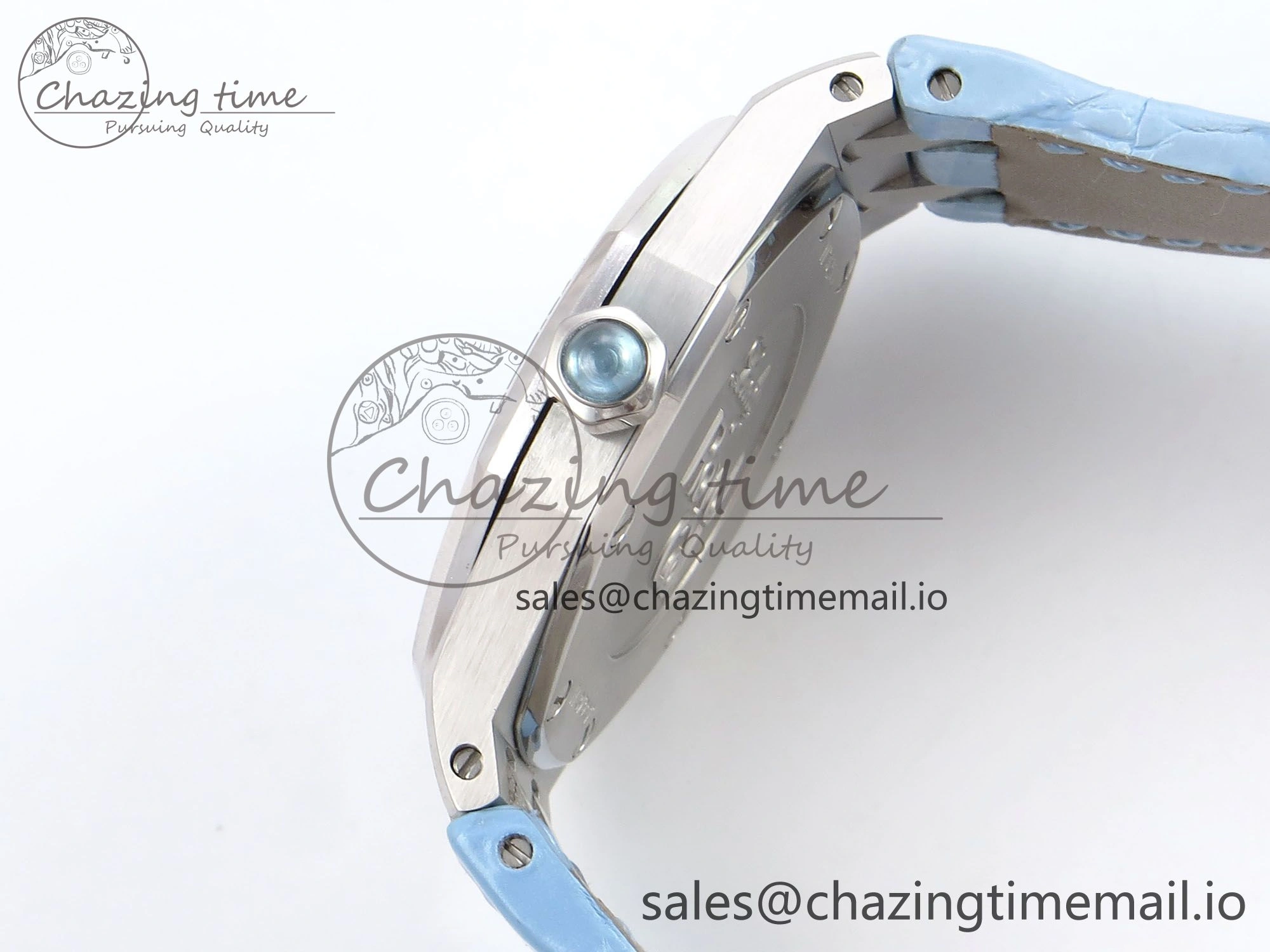 Comfortable Royal Oak Offshore Ladies 33mm SS DRF Best Edition Blue Dial Diamonds Bezel on Blue Leather Strap ETA Quartz 4397