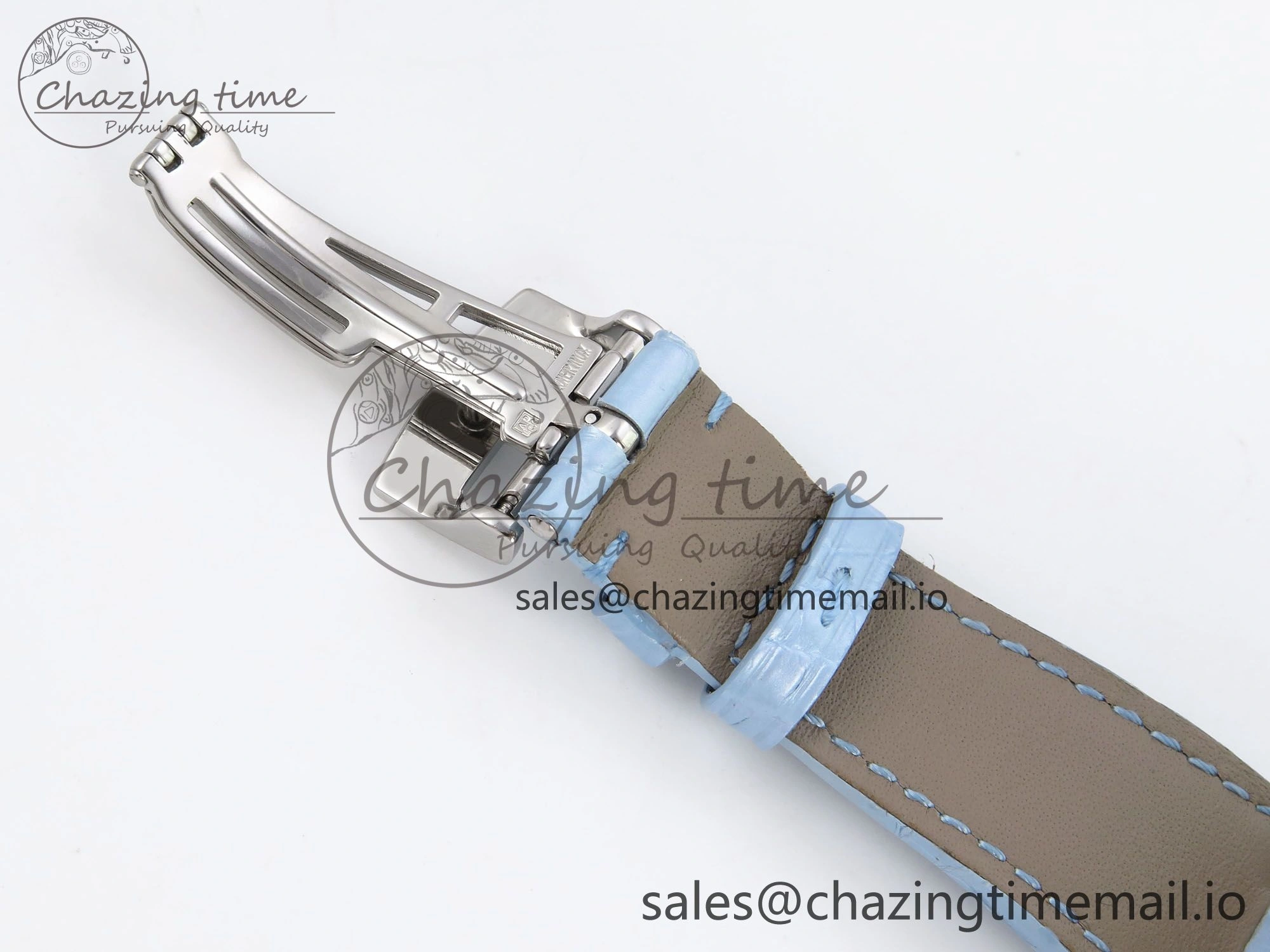 Comfortable Royal Oak Offshore Ladies 33mm SS DRF Best Edition Blue Dial Diamonds Bezel on Blue Leather Strap ETA Quartz 4397