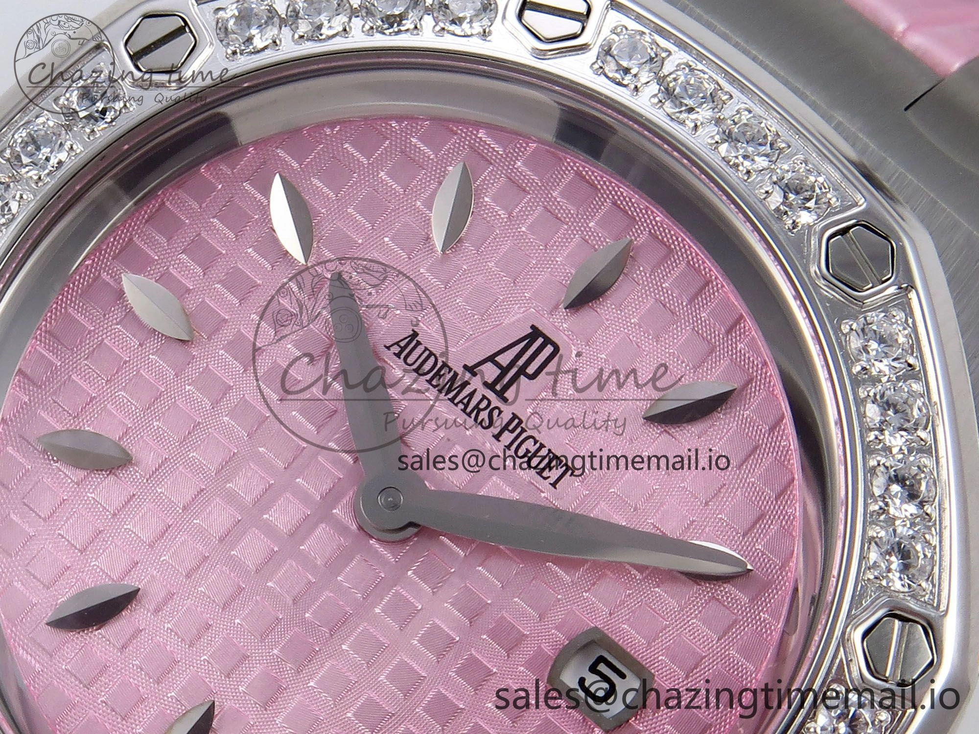 FlexibleFit Royal Oak Offshore Ladies 33mm SS DRF Best Edition Pink Dial Diamonds Bezel on Pink Leather Strap ETA Quartz 4405