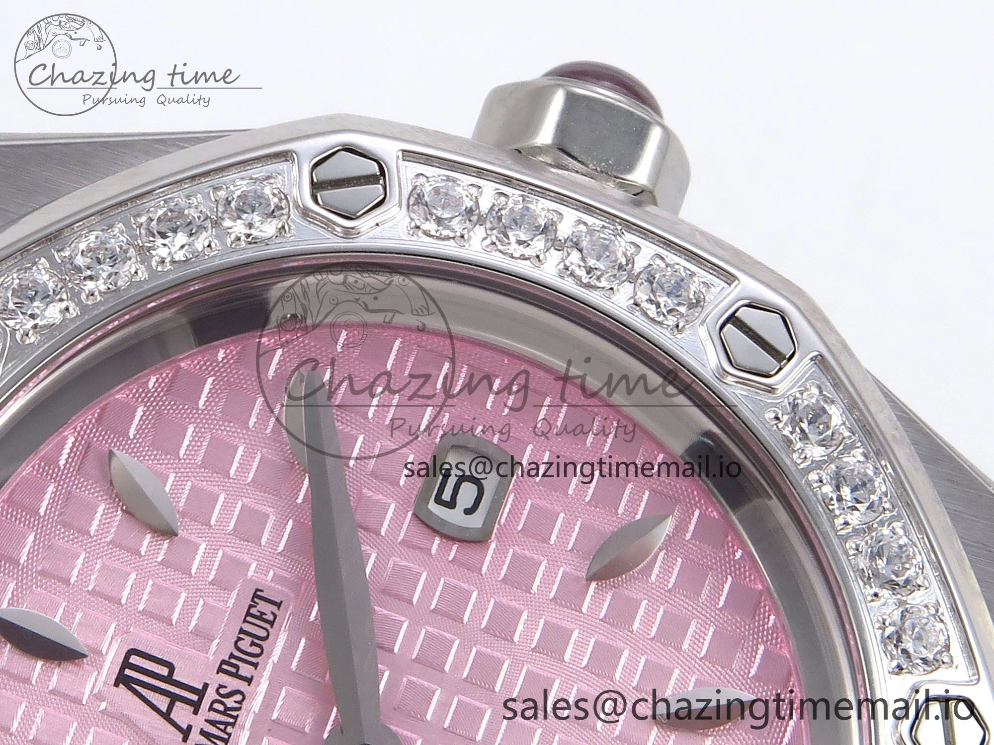 FlexibleFit Royal Oak Offshore Ladies 33mm SS DRF Best Edition Pink Dial Diamonds Bezel on Pink Leather Strap ETA Quartz 4405