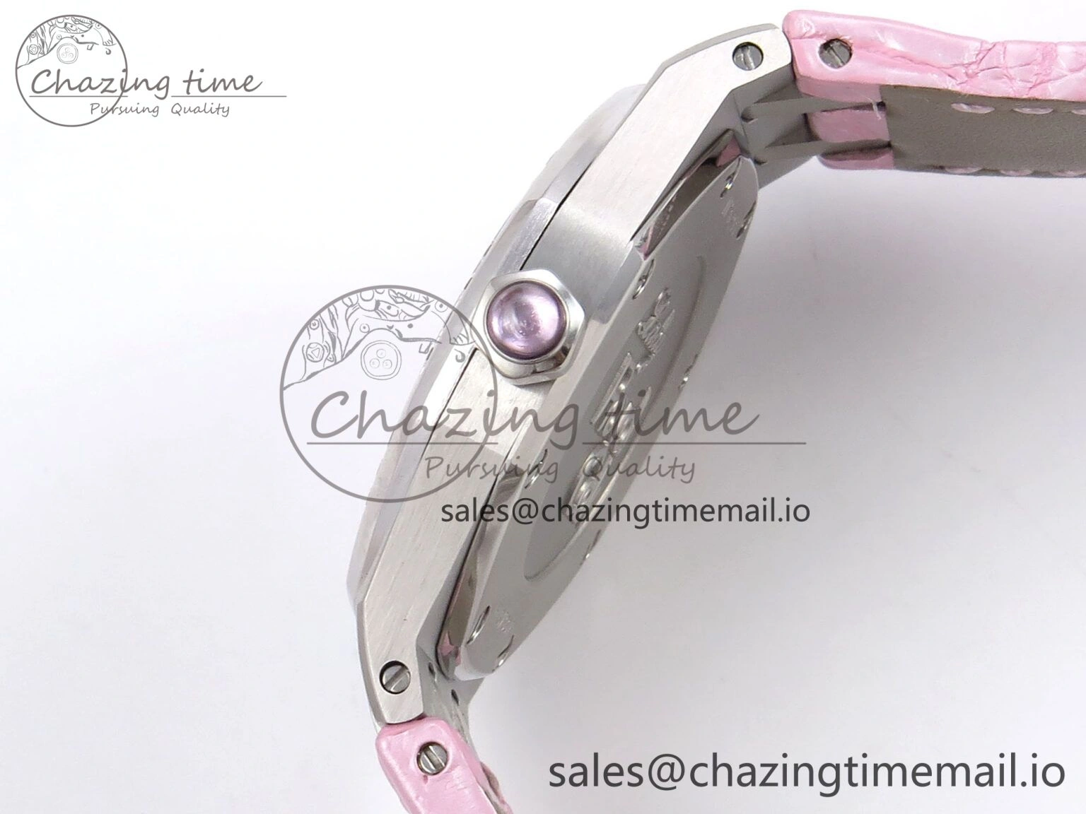 FlexibleFit Royal Oak Offshore Ladies 33mm SS DRF Best Edition Pink Dial Diamonds Bezel on Pink Leather Strap ETA Quartz 4405