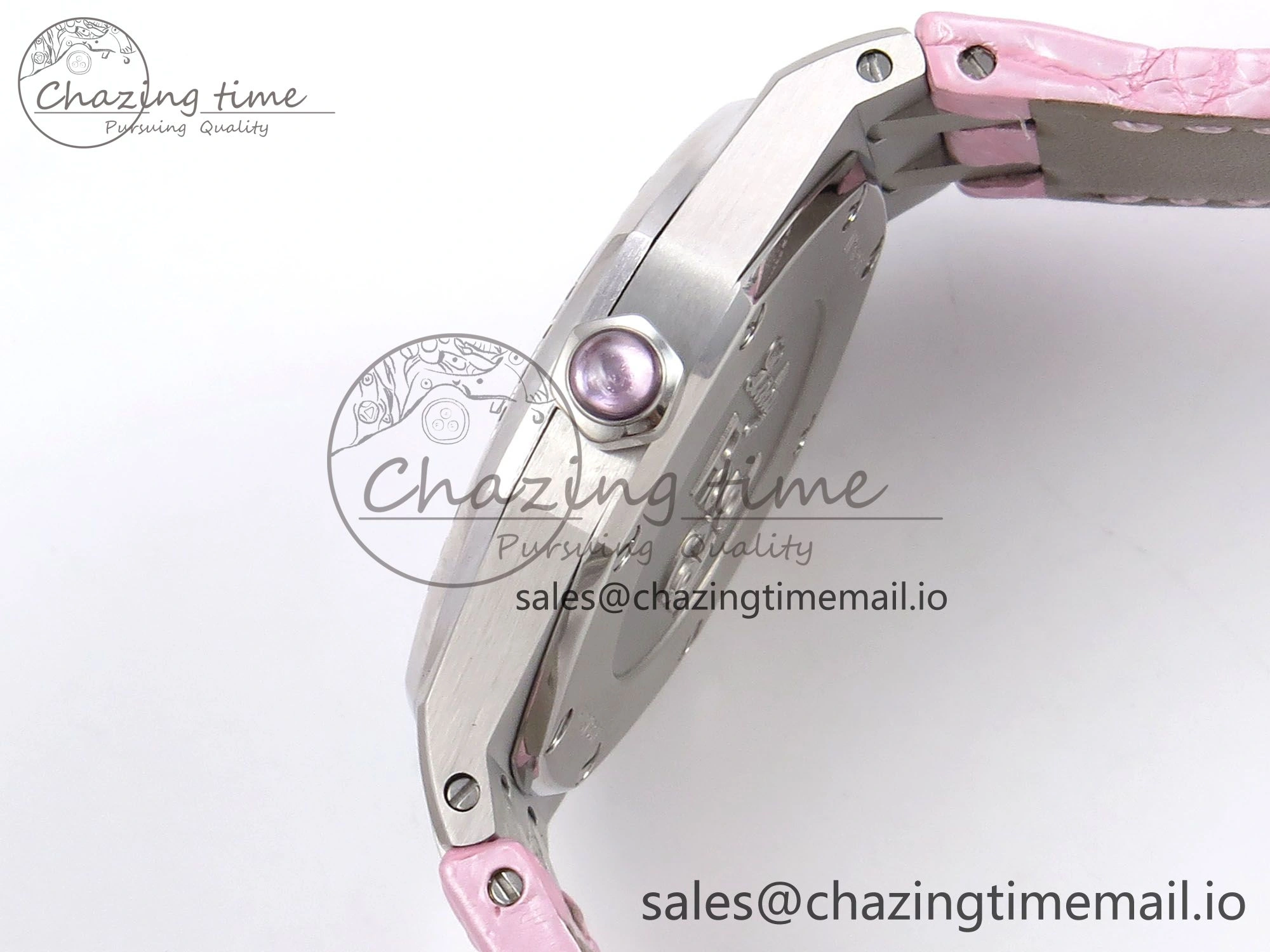FlexibleFit Royal Oak Offshore Ladies 33mm SS DRF Best Edition Pink Dial Diamonds Bezel on Pink Leather Strap ETA Quartz 4405