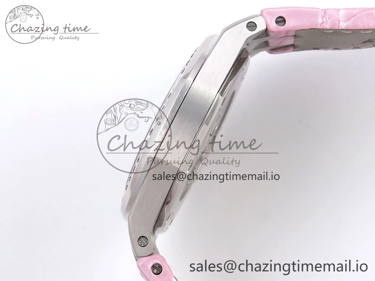 FlexibleFit Royal Oak Offshore Ladies 33mm SS DRF Best Edition Pink Dial Diamonds Bezel on Pink Leather Strap ETA Quartz 4405