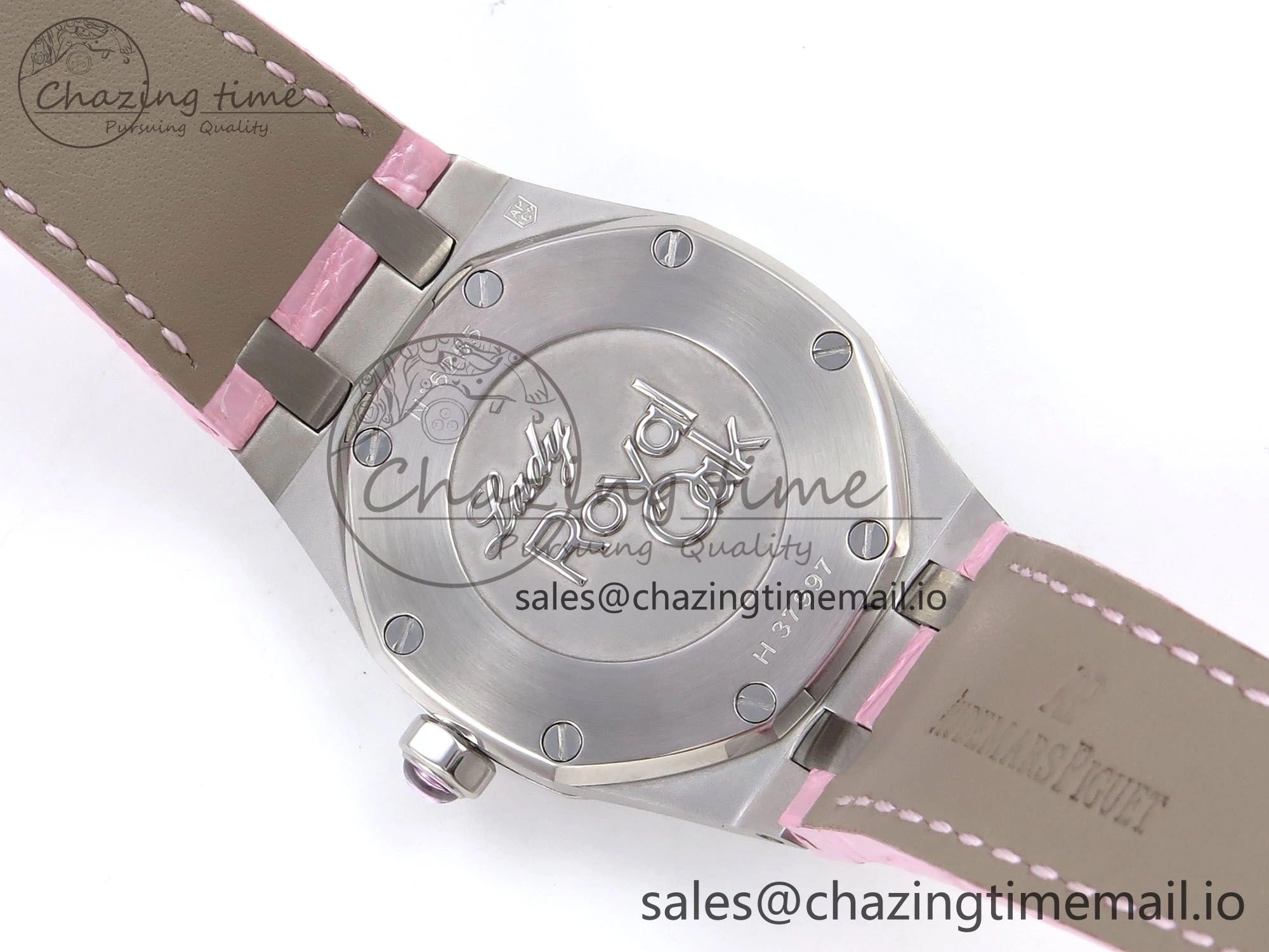 FlexibleFit Royal Oak Offshore Ladies 33mm SS DRF Best Edition Pink Dial Diamonds Bezel on Pink Leather Strap ETA Quartz 4405