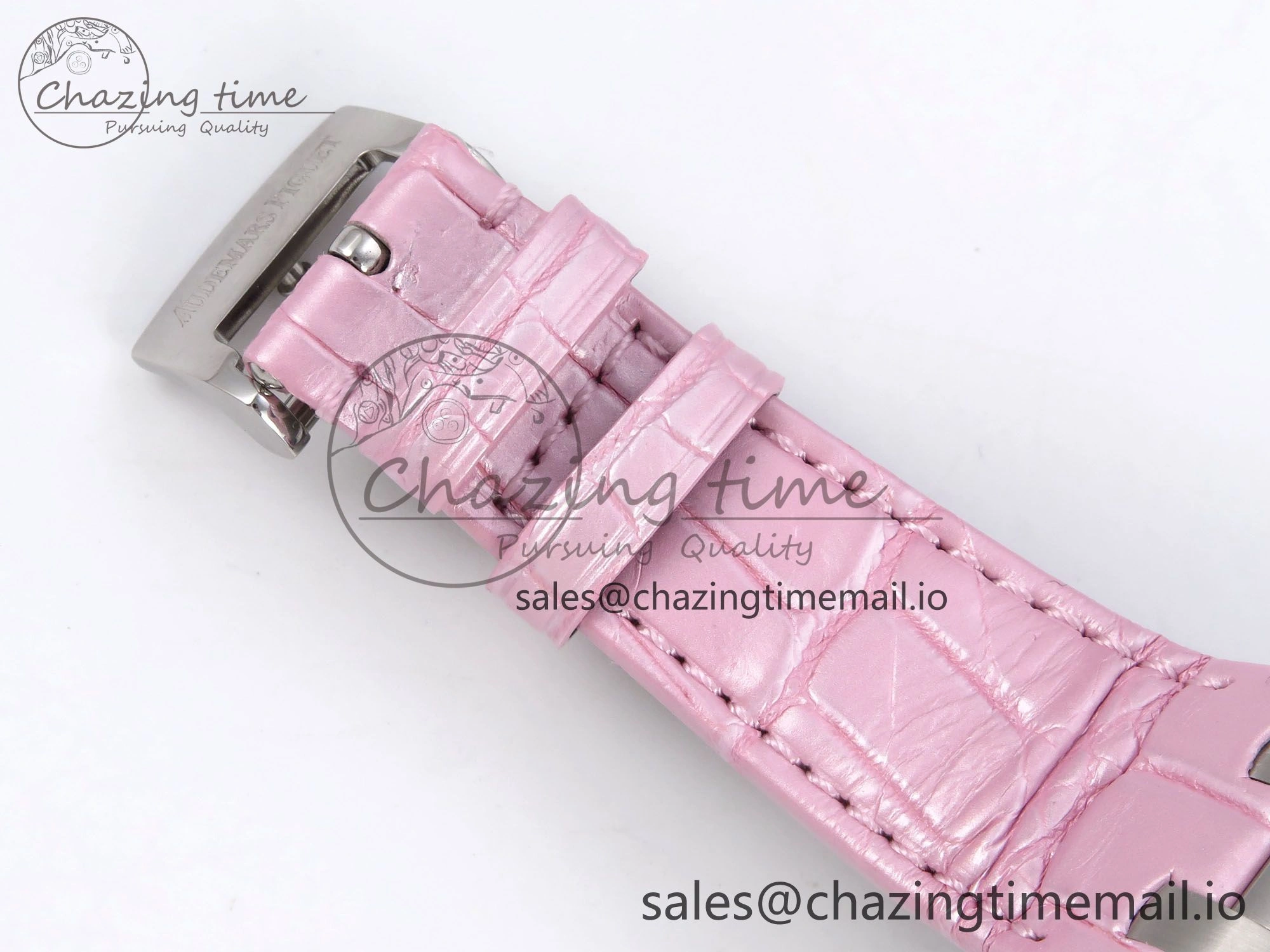 FlexibleFit Royal Oak Offshore Ladies 33mm SS DRF Best Edition Pink Dial Diamonds Bezel on Pink Leather Strap ETA Quartz 4405