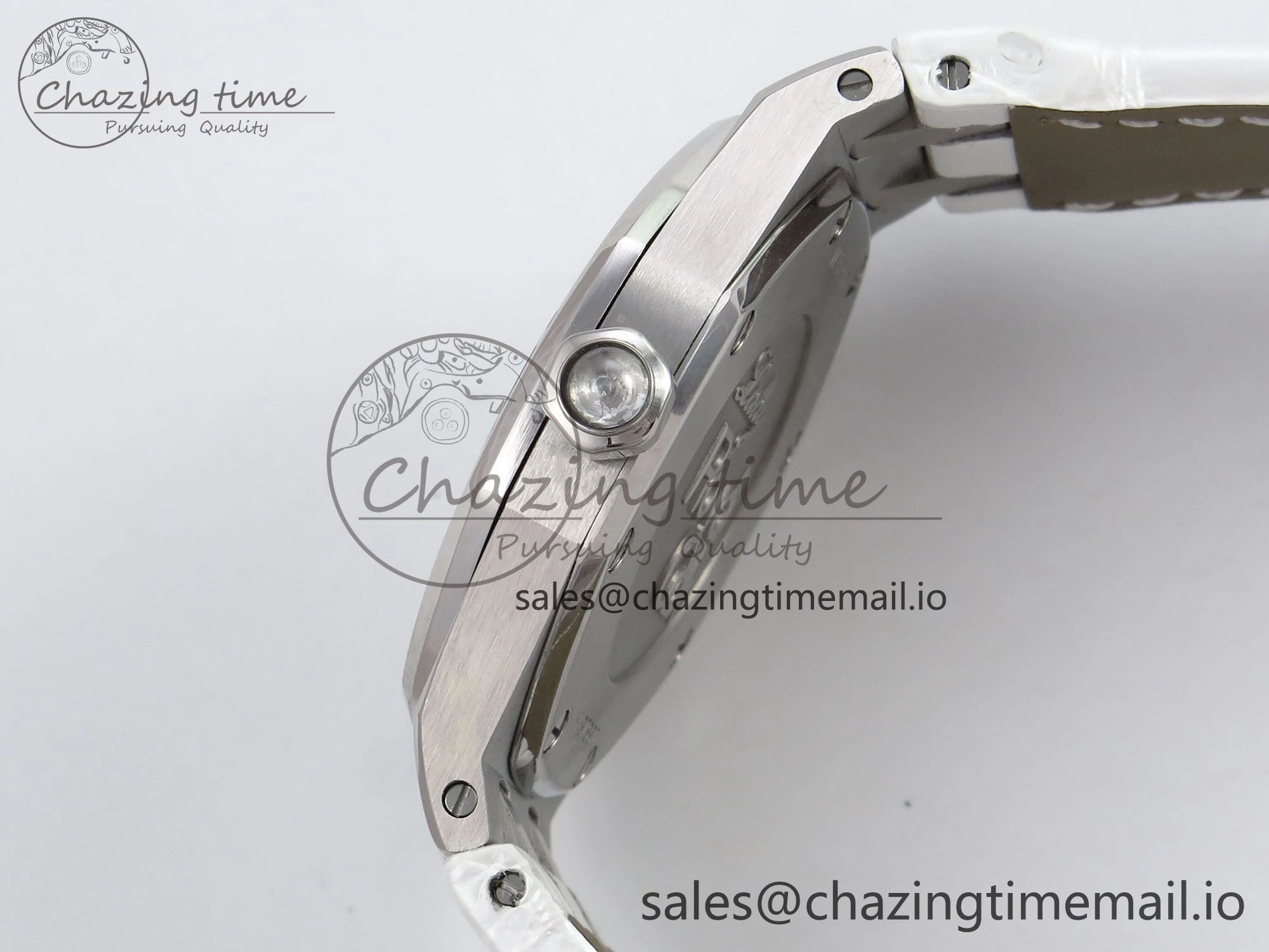 Royal Oak Offshore Ladies 33mm SS DRF Best Edition White Dial Diamonds Bezel on White Leather Strap ETA Quartz Trendy 4396