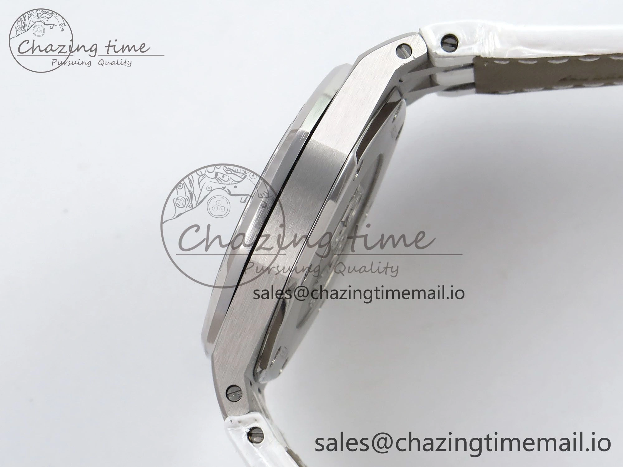 Royal Oak Offshore Ladies 33mm SS DRF Best Edition White Dial Diamonds Bezel on White Leather Strap ETA Quartz Trendy 4396