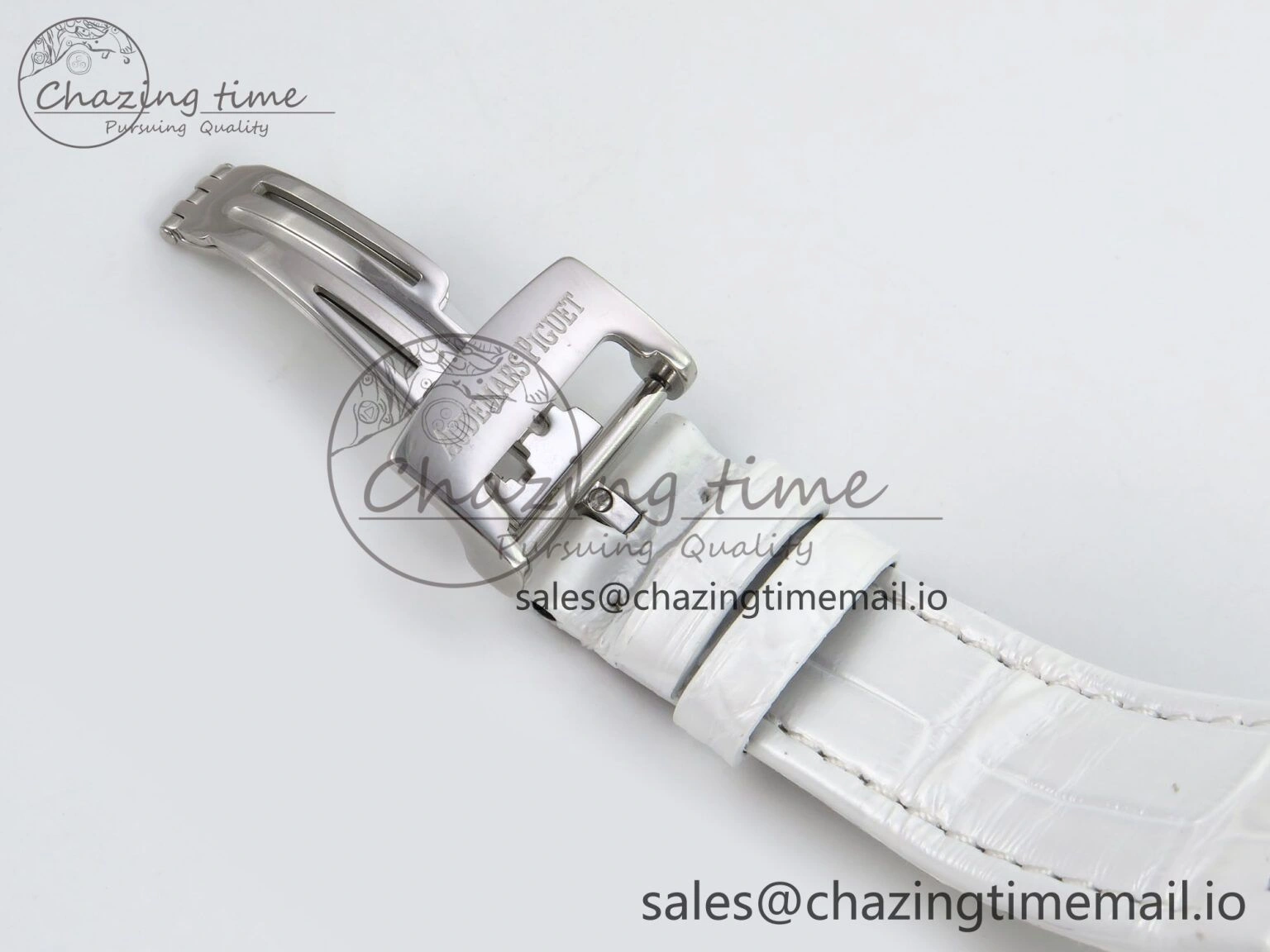 Royal Oak Offshore Ladies 33mm SS DRF Best Edition White Dial Diamonds Bezel on White Leather Strap ETA Quartz Trendy 4396
