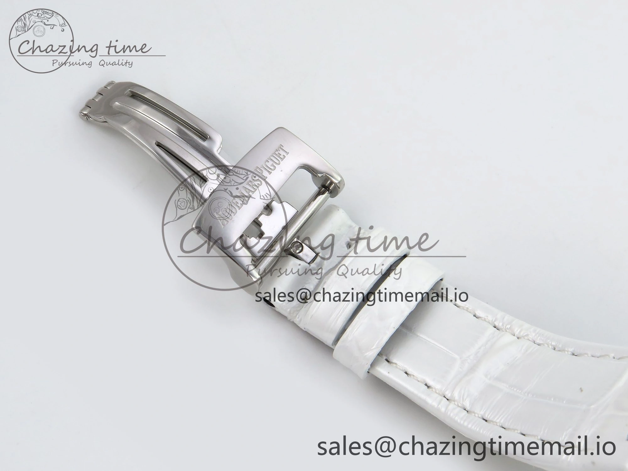 Royal Oak Offshore Ladies 33mm SS DRF Best Edition White Dial Diamonds Bezel on White Leather Strap ETA Quartz Trendy 4396