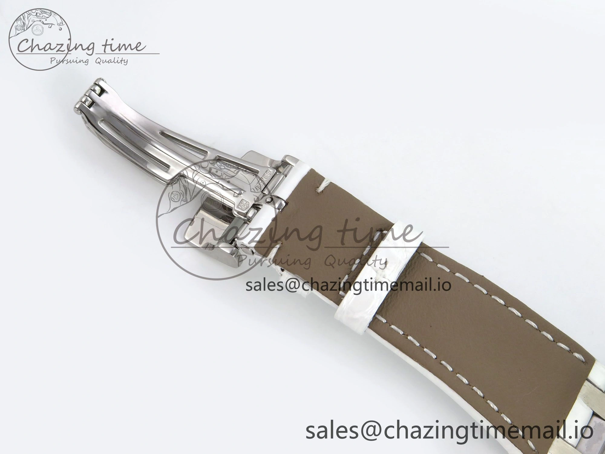 Royal Oak Offshore Ladies 33mm SS DRF Best Edition White Dial Diamonds Bezel on White Leather Strap ETA Quartz Trendy 4396