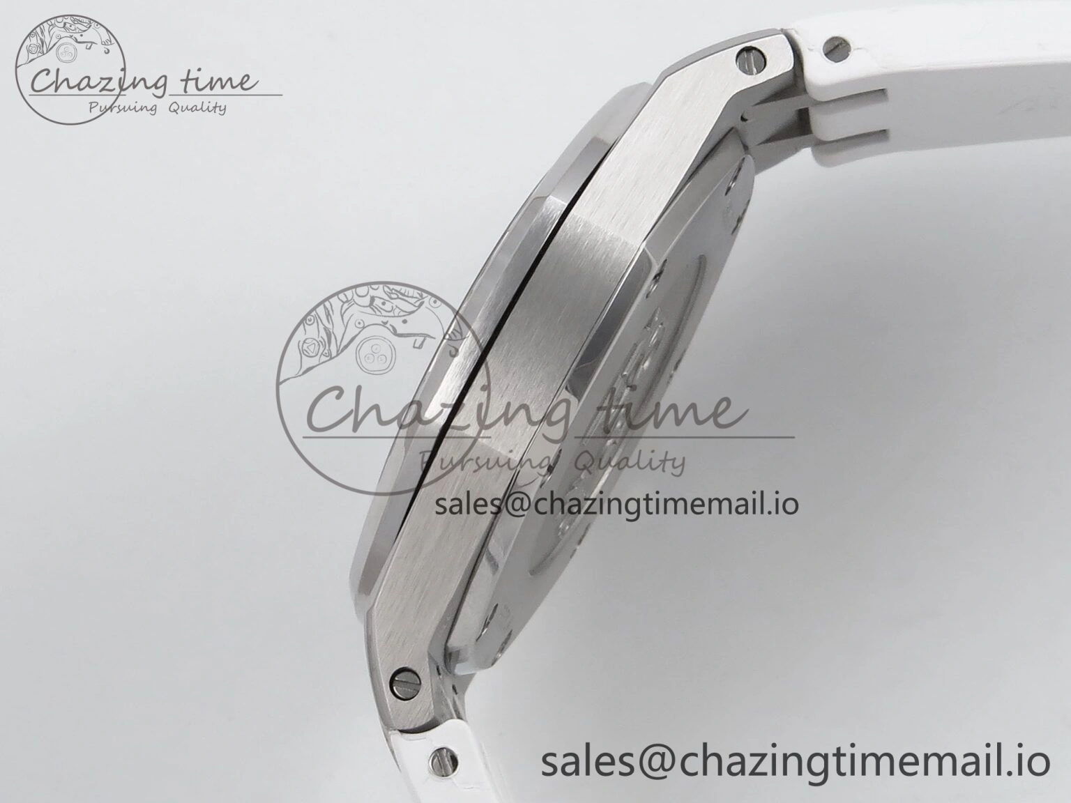 SmartChoice Royal Oak Offshore Ladies 33mm SS DRF Best Edition White Dial Diamonds Bezel on White Rubber Strap ETA Quartz 4398