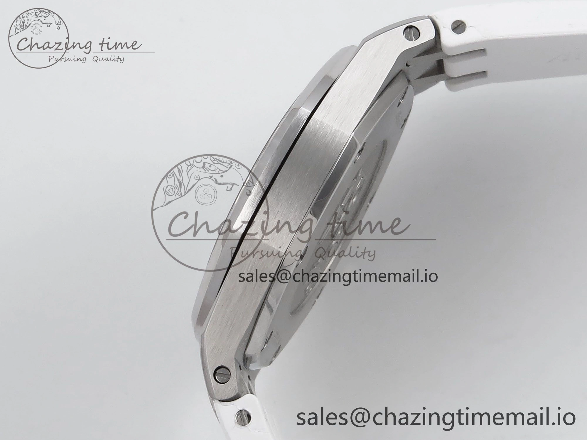 SmartChoice Royal Oak Offshore Ladies 33mm SS DRF Best Edition White Dial Diamonds Bezel on White Rubber Strap ETA Quartz 4398