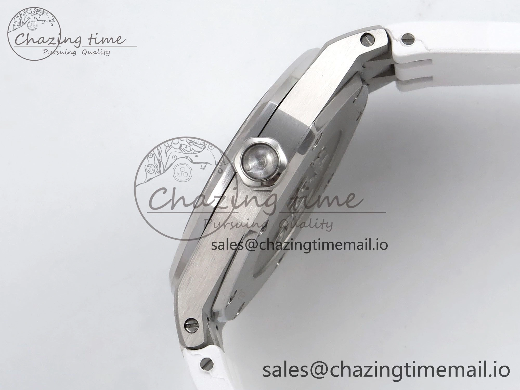 SmartChoice Royal Oak Offshore Ladies 33mm SS DRF Best Edition White Dial Diamonds Bezel on White Rubber Strap ETA Quartz 4398