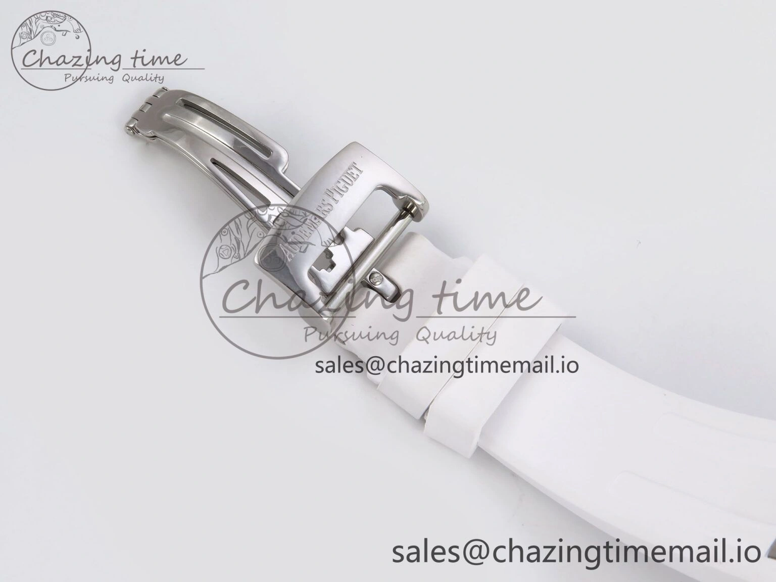 SmartChoice Royal Oak Offshore Ladies 33mm SS DRF Best Edition White Dial Diamonds Bezel on White Rubber Strap ETA Quartz 4398