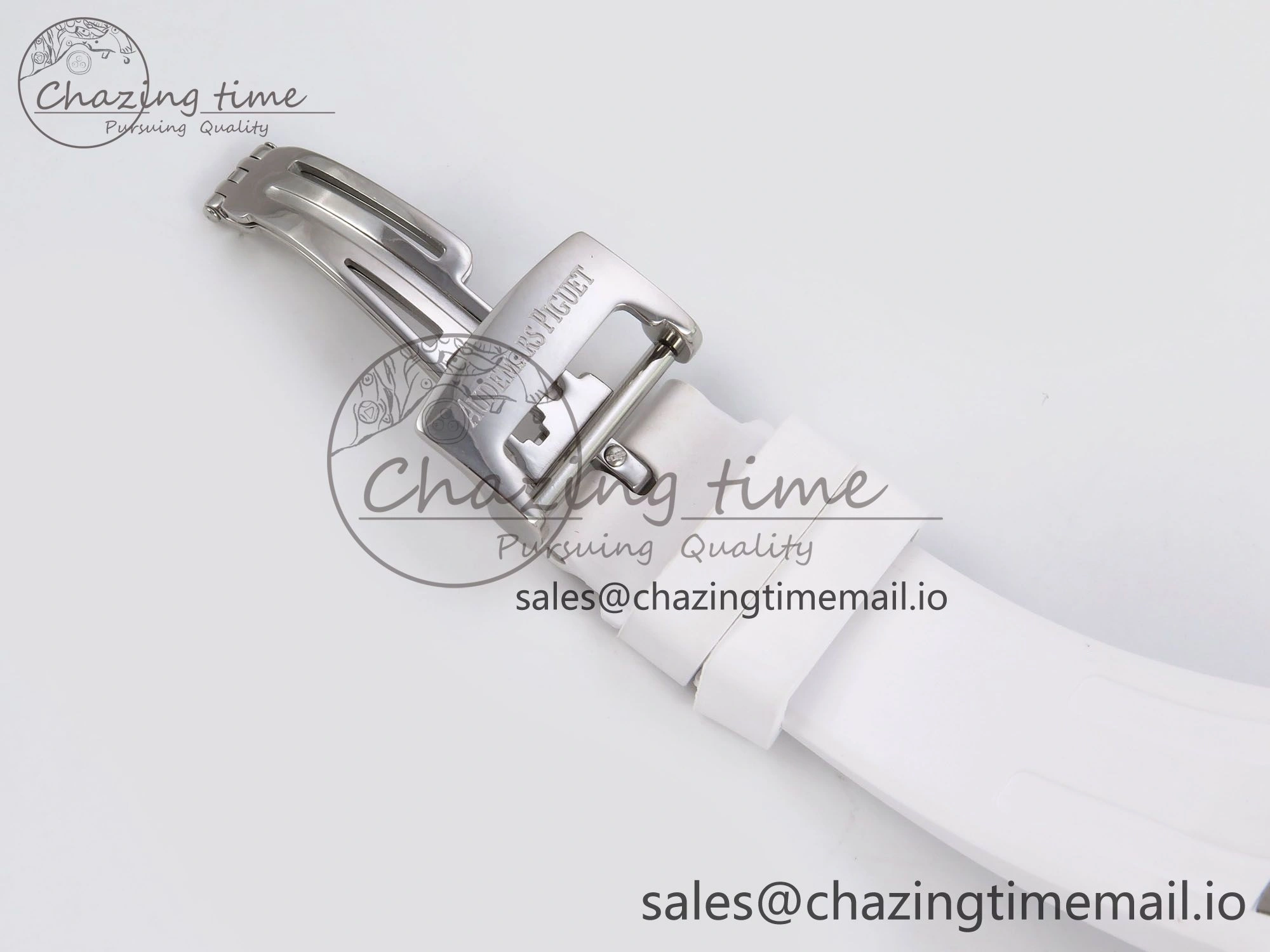 SmartChoice Royal Oak Offshore Ladies 33mm SS DRF Best Edition White Dial Diamonds Bezel on White Rubber Strap ETA Quartz 4398