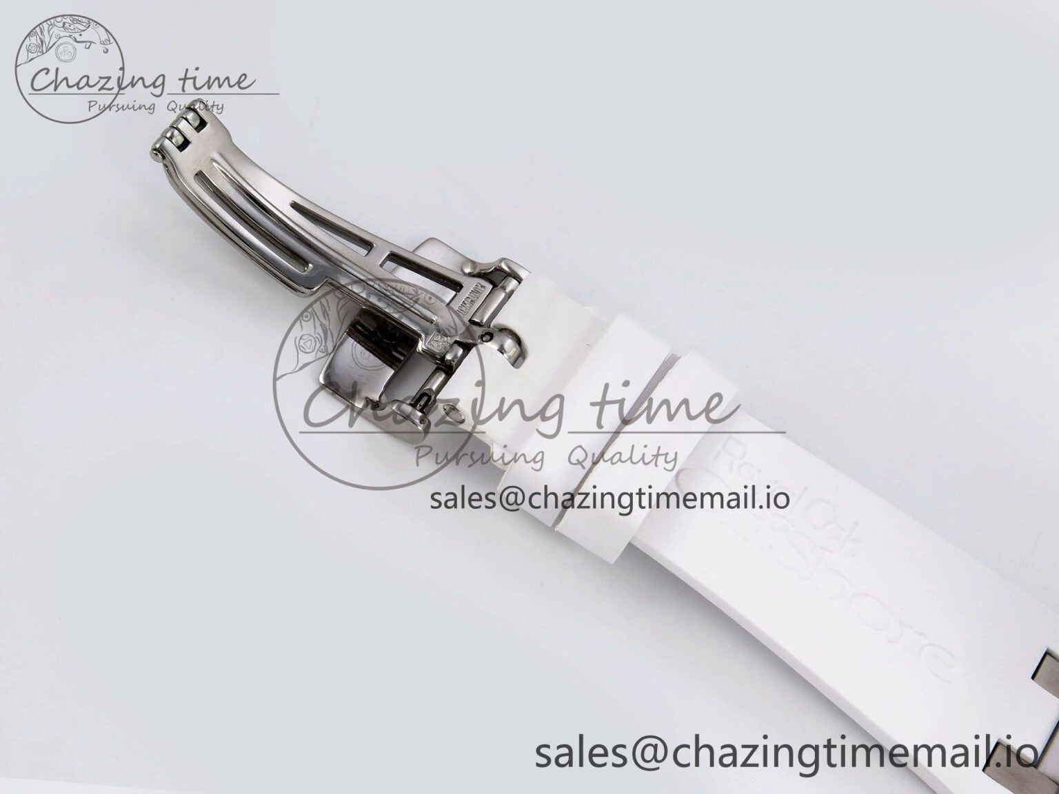 SmartChoice Royal Oak Offshore Ladies 33mm SS DRF Best Edition White Dial Diamonds Bezel on White Rubber Strap ETA Quartz 4398