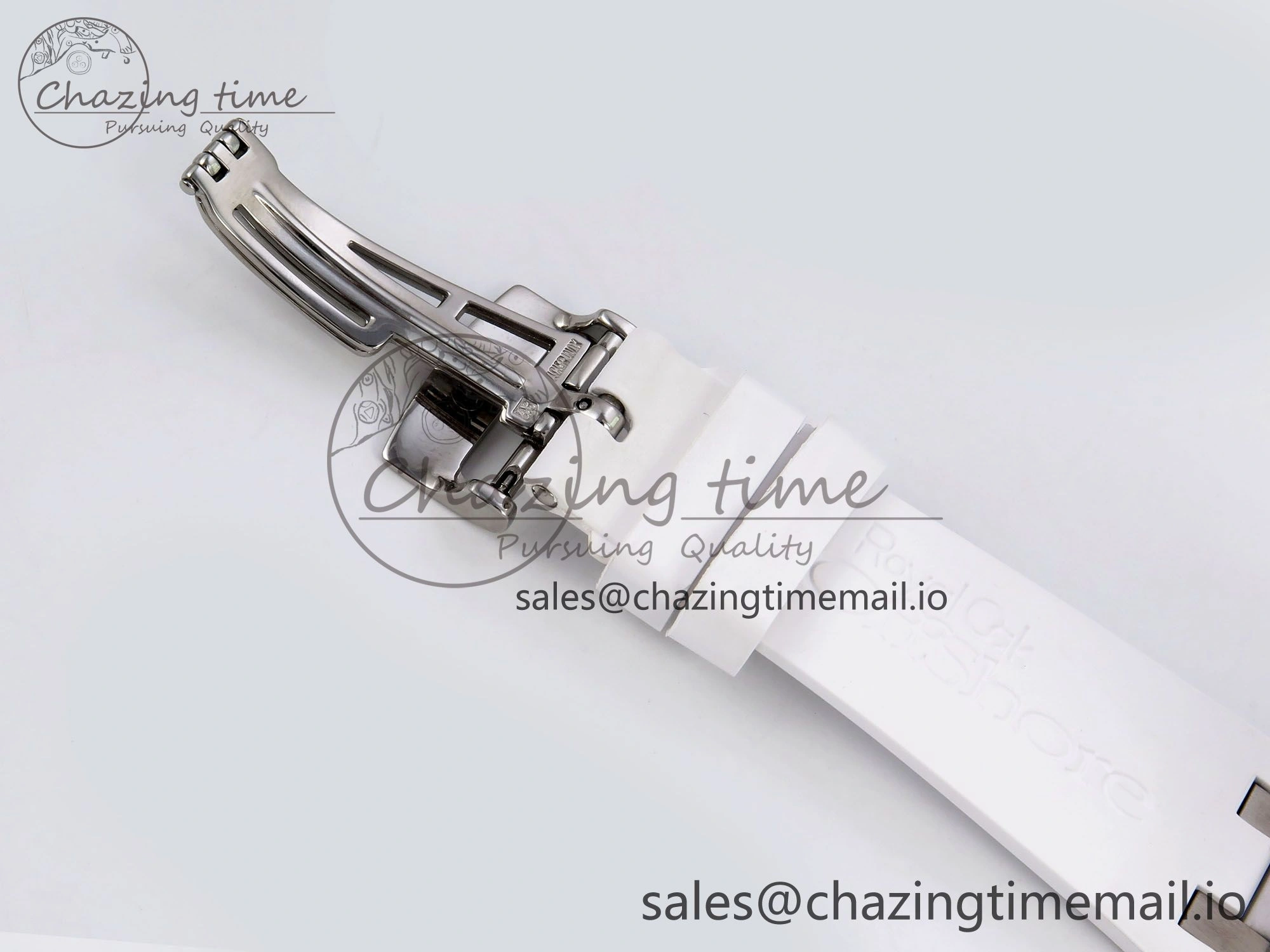 SmartChoice Royal Oak Offshore Ladies 33mm SS DRF Best Edition White Dial Diamonds Bezel on White Rubber Strap ETA Quartz 4398
