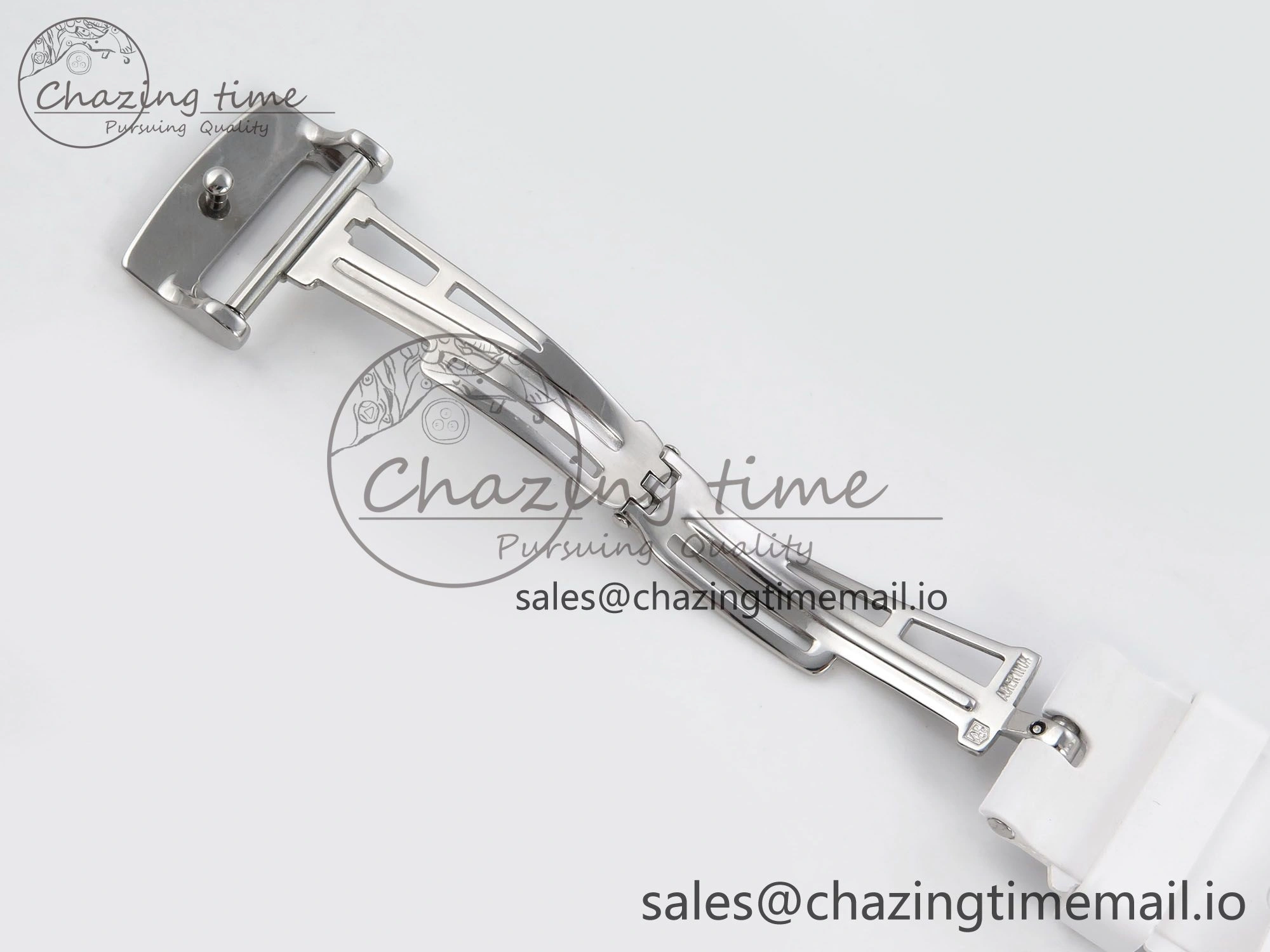 SmartChoice Royal Oak Offshore Ladies 33mm SS DRF Best Edition White Dial Diamonds Bezel on White Rubber Strap ETA Quartz 4398