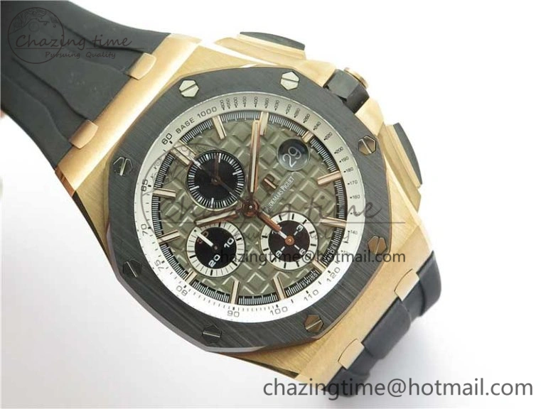 Versatile Royal Oak Offshore Pride Of Germany 44mm RG JF 1:1 Best Edition on Rubber Strap A3126 w  Cyclops and DW Mod V 4837