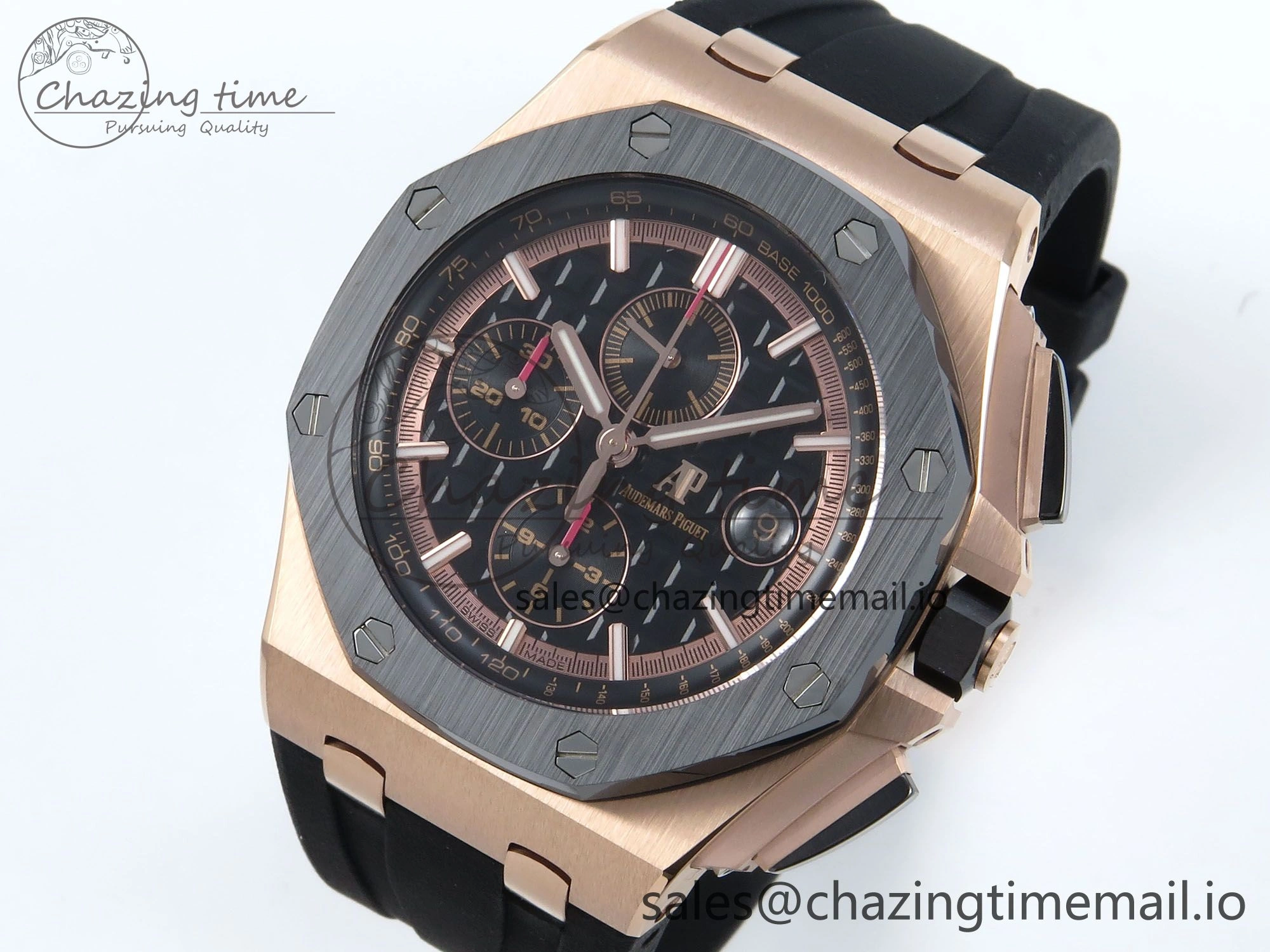 OnTrend Royal Oak Offshore RG APF Best Edition Black Dial on Black Rubber Strap A 4273