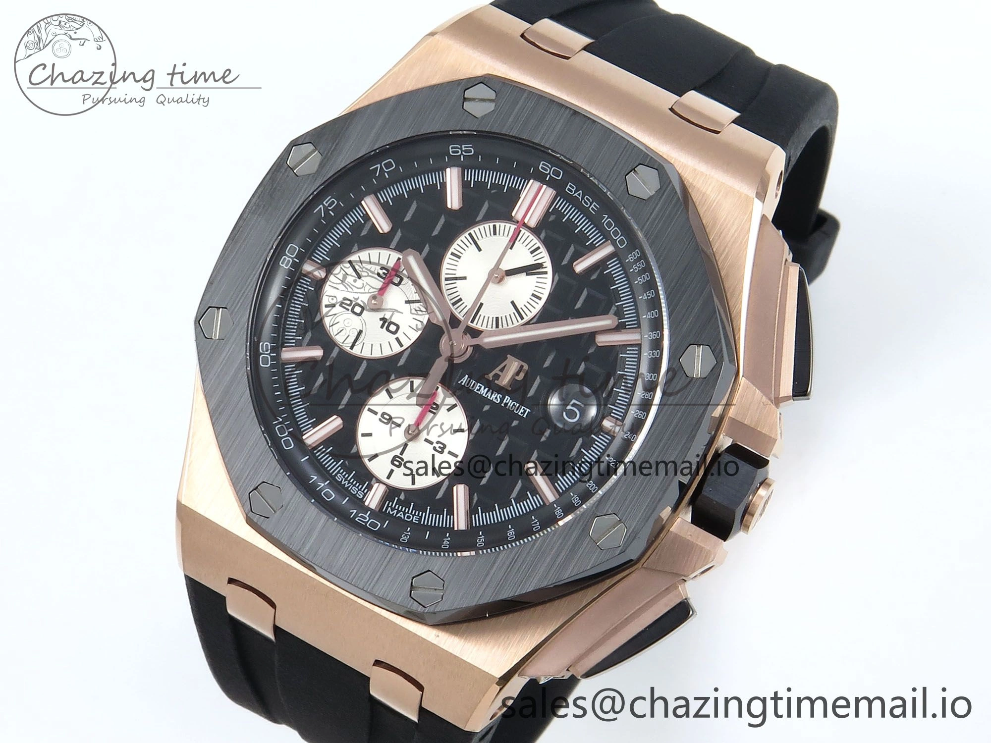 Upgraded Royal Oak Offshore RG APF Best Edition Black White Dial on Black Rubber Strap A 4271