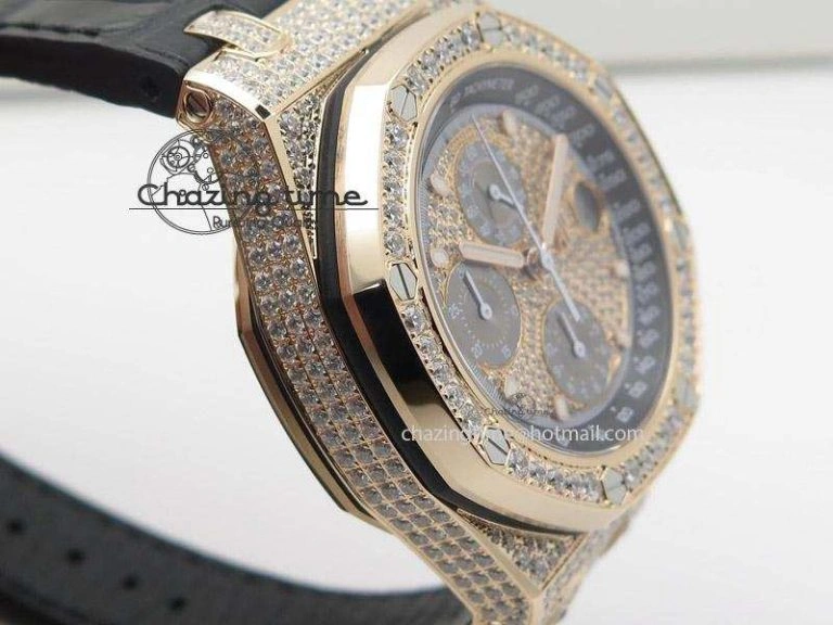 Royal Oak Offshore RG Full Paved Diamonds JF Best Edition on Black Leather Strap A ZeroBulk 5143