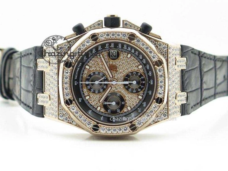 Royal Oak Offshore RG Full Paved Diamonds JF Best Edition on Black Leather Strap A ZeroBulk 5143