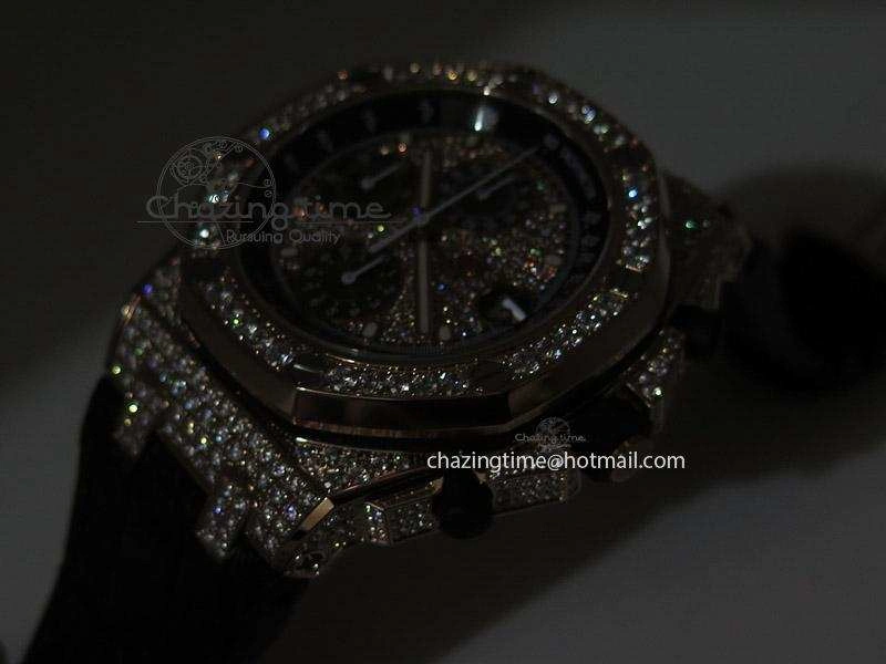 Royal Oak Offshore RG Full Paved Diamonds JF Best Edition on Black Leather Strap A ZeroBulk 5143