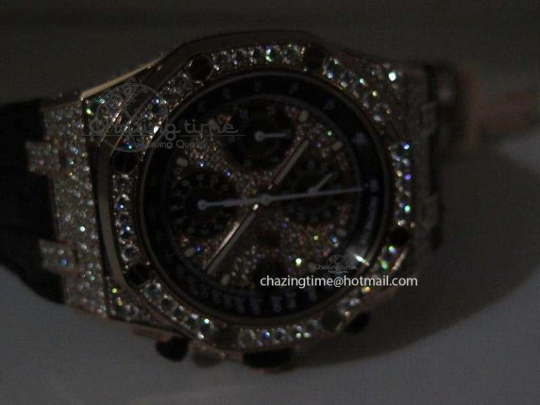 Royal Oak Offshore RG Full Paved Diamonds JF Best Edition on Black Leather Strap A ZeroBulk 5143